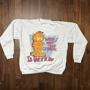 Vintage Garfield Sweatshirt Mens Large White Crewneck Graphic Slogan Jim Davis